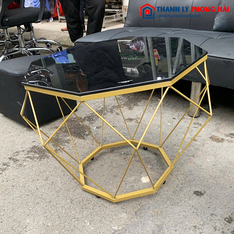 Bộ Sofa Bed Bọc Da Đen Kèm Bàn Và Đôn Cũ