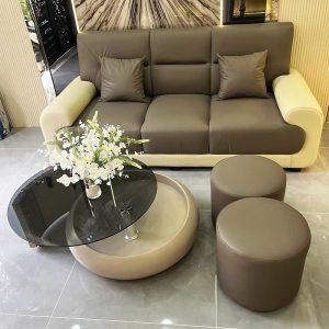 Bộ Sofa Bọc Da 3 Chỗ Kèm Đôn Mới 99%