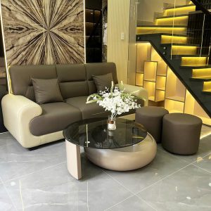 Bộ Sofa Bọc Da 3 Chỗ Kèm Đôn Mới 99%