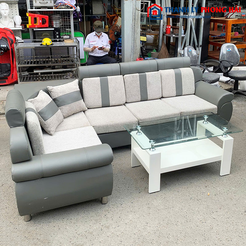 Bộ Sofa Góc L Cũ Bọc Da Lót Nệm Vải Cũ