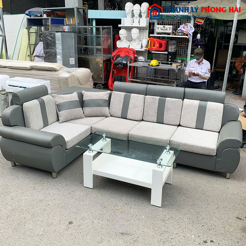 Bộ Sofa Góc L Cũ Bọc Da Lót Nệm Vải Cũ