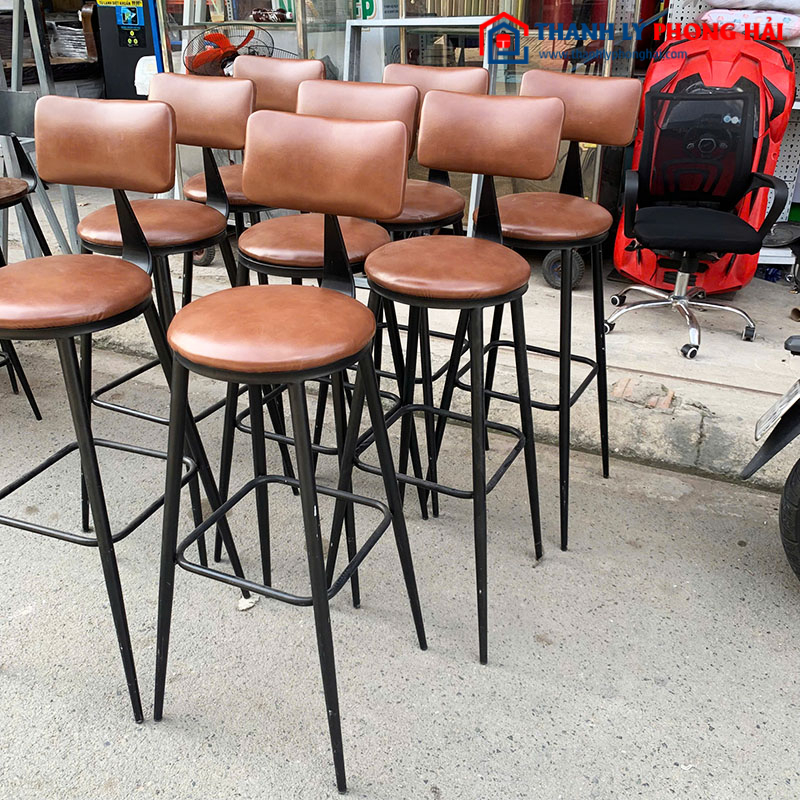 Ghế Bar Bọc Da Khung Sắt Sơn Đen Cũ