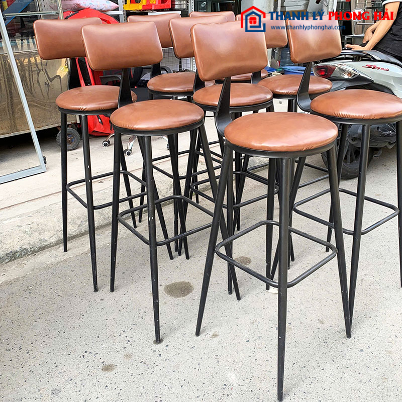 Ghế Bar Bọc Da Khung Sắt Sơn Đen Cũ