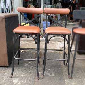 Ghế Bar Chân Cao Đệm Da Chân Sắt Cũ