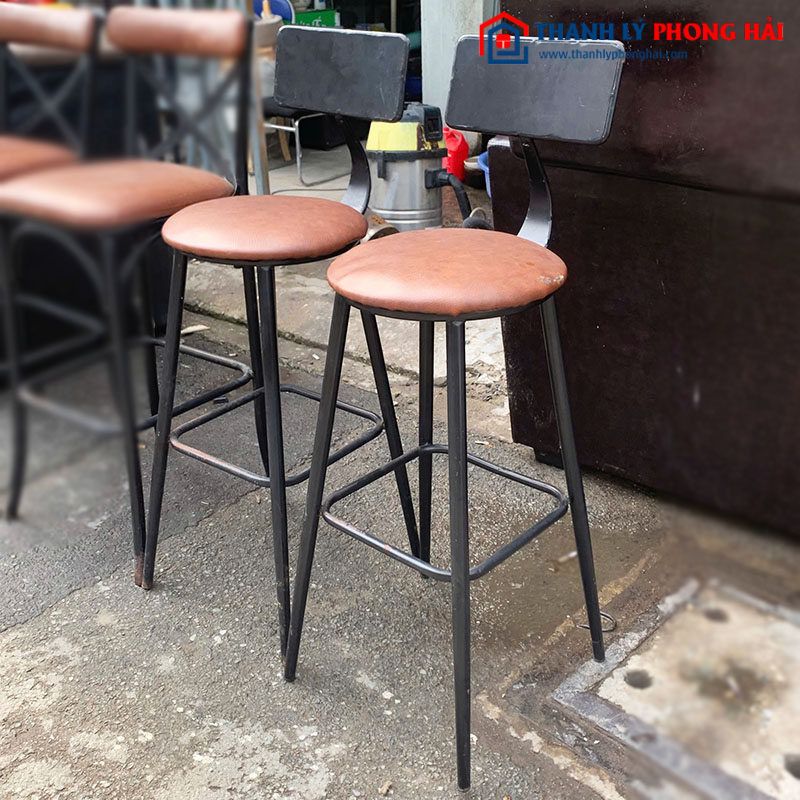Ghế Bar Lưng Sắt Lót Đệm Bọc Da Cũ