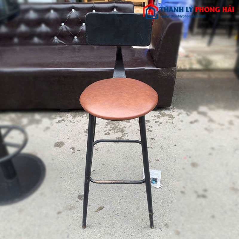 Ghế Bar Lưng Sắt Lót Đệm Bọc Da Cũ