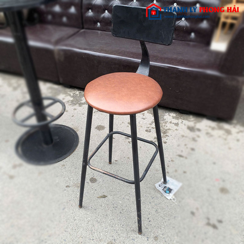 Ghế Bar Lưng Sắt Lót Đệm Bọc Da Cũ