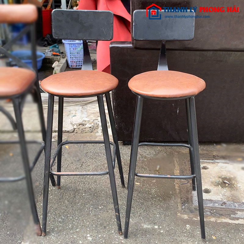Ghế Bar Lưng Sắt Lót Đệm Bọc Da Cũ