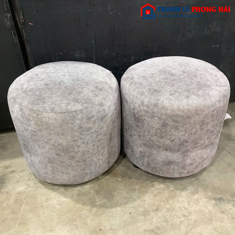 Ghế Đôn Tròn Bọc Vải Nỉ Màu Xám Cũ
