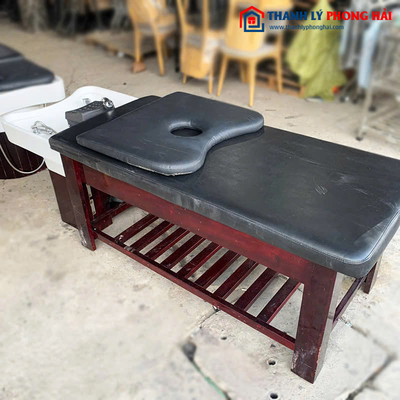 Giường Massage Khung Gỗ Bọc Nệm Da Có Bồn Gội Cũ