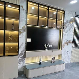 Hệ Kệ Tivi Kèm Tủ Trưng Bày Gỗ Có Led Mới 99%