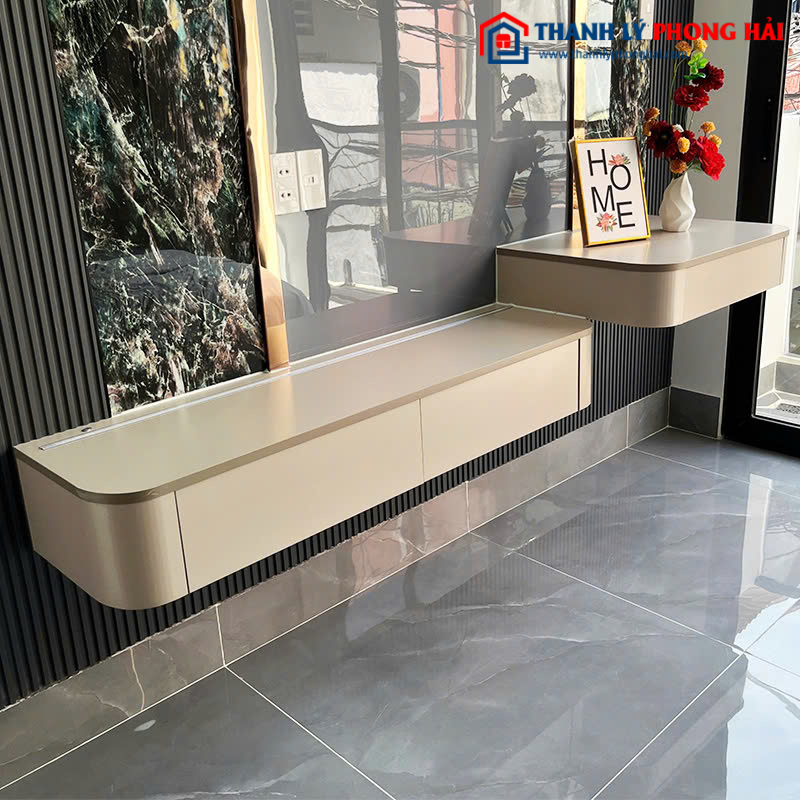 Kệ Tivi Treo Tường Gỗ Công Nghiệp 2 Bậc Mới 99%