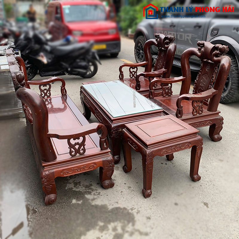 Salon Gỗ Căm Xe Cao Cấp Tay 12 Chạm Hoa Cũ