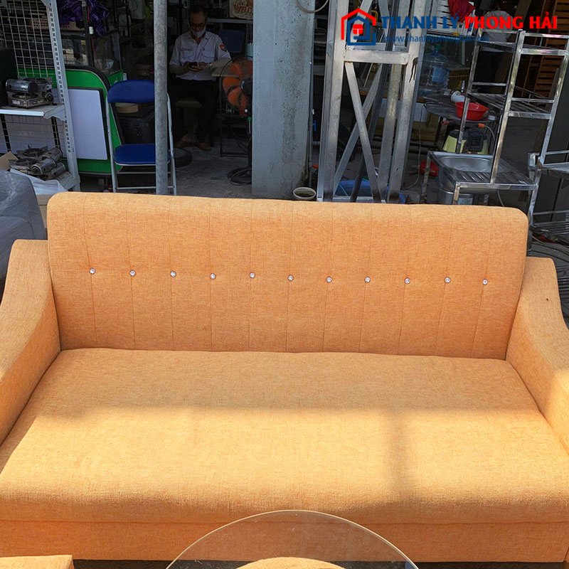 Sofa Băng Bọc Vải Kèm Bàn Kính Và Đôn Cũ