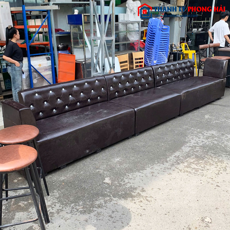Sofa Băng Lẻ 1m1 Bọc Da Nâu Đen Mới 90%