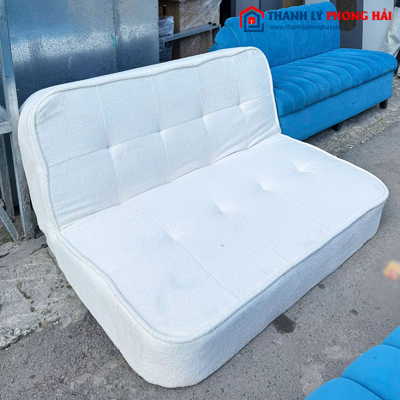 Sofa Bed Bọc Vải Lông Cừu 1m5 Màu Trắng Cũ