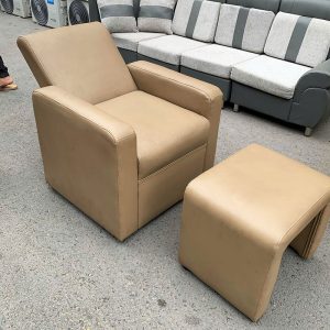 Sofa Đơn Bọc Da Màu Kem Kèm Đôn Cũ