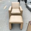Sofa Đơn Bọc Da Màu Kem Kèm Đôn Cũ