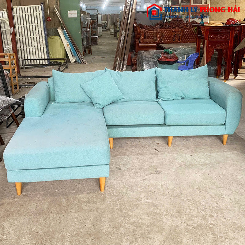 Sofa Góc Chữ L Bọc Vải Màu Xanh Cũ