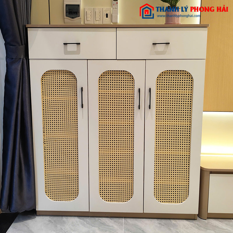 Tủ Giày Dép Gỗ Công Nghiệp Kiểu Đan Mây 3 Cánh Mới 99%