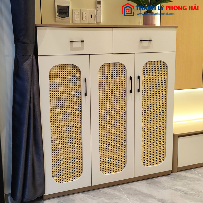 Tủ Giày Dép Gỗ Công Nghiệp Kiểu Đan Mây 3 Cánh Mới 99%
