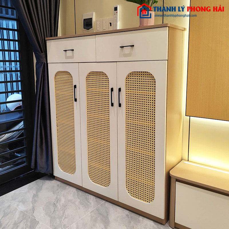Tủ Giày Dép Gỗ Công Nghiệp Kiểu Đan Mây 3 Cánh Mới 99%