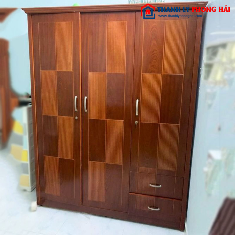 Tủ Quần Áo 3 Cánh Gỗ Vân Caro Cũ