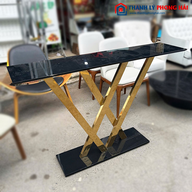 Bàn Bar Mặt Kính Chân Cao Mạ Vàng Cũ