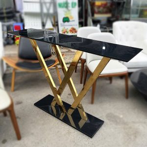 Bàn Bar Mặt Kính Chân Cao Mạ Vàng Cũ