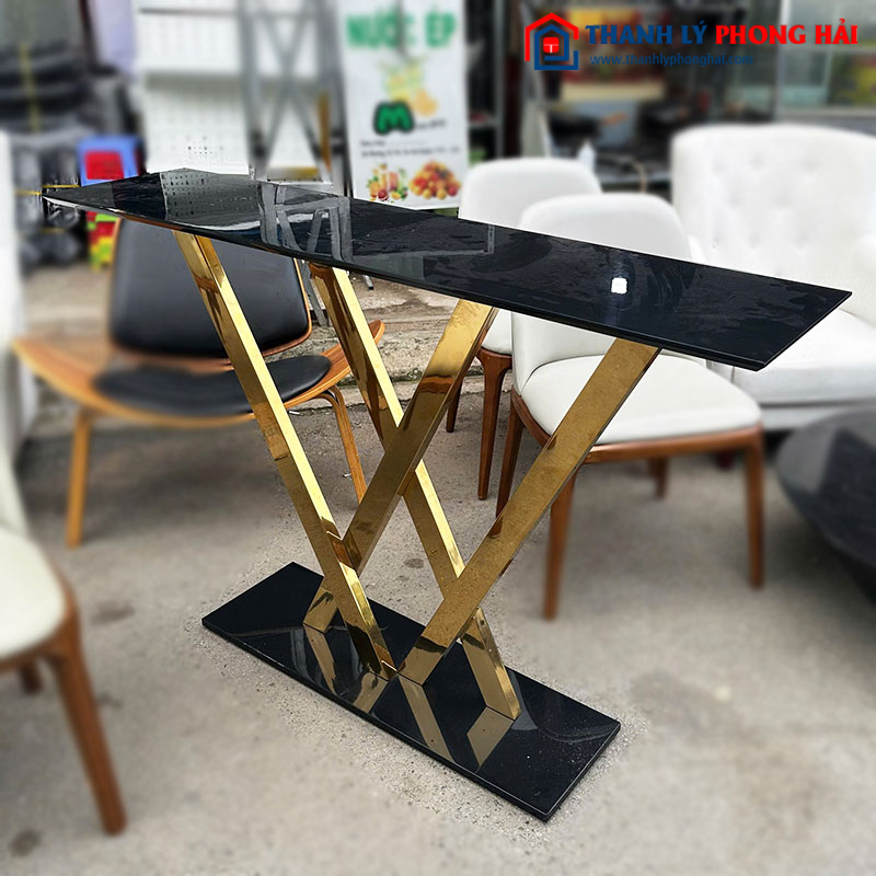 Bàn Bar Mặt Kính Chân Cao Mạ Vàng Cũ