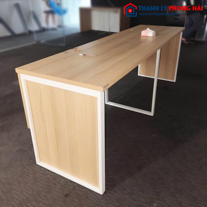 Bàn Làm Việc 2 Chỗ Chân Sắt Có Bửng Cũ