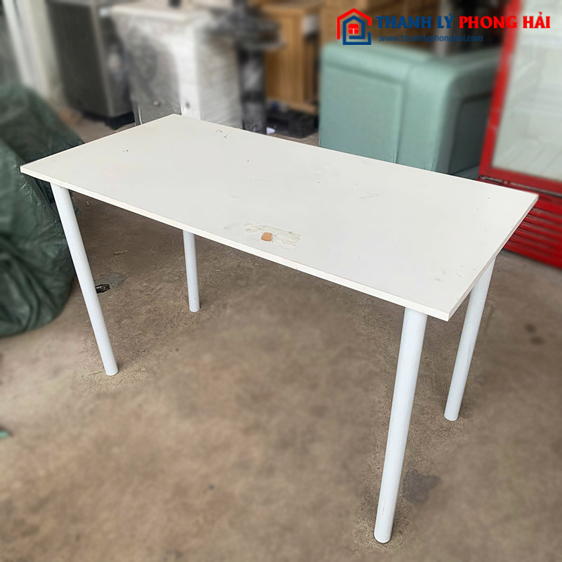 Bàn Làm Việc Mặt Gỗ Chân Trụ Tròn 1m2 Trắng Cũ