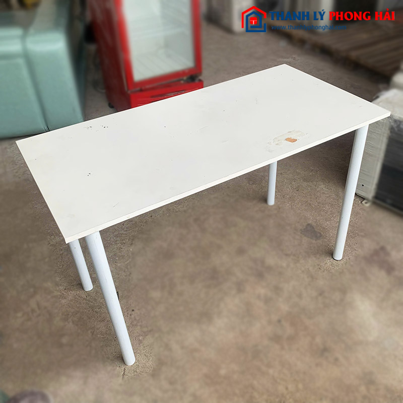 Bàn Làm Việc Mặt Gỗ Chân Trụ Tròn 1m2 Trắng Cũ