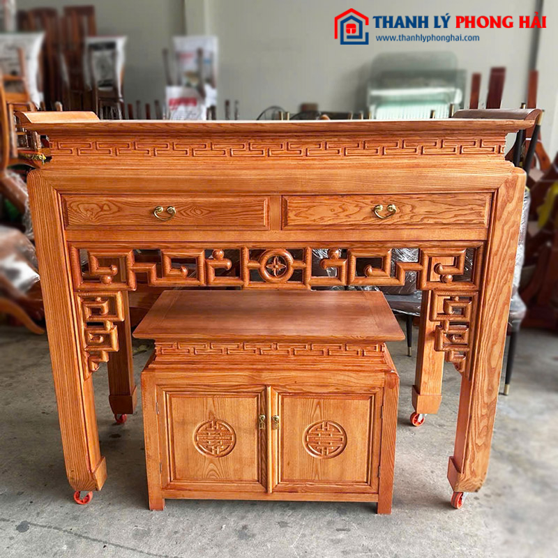 Bàn Thờ Gỗ Sồi 1m53 Có Tủ Hộc Mới 99%