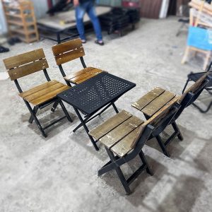 Bộ Bàn Ghế Cafe Xếp Khung Sắt Cũ