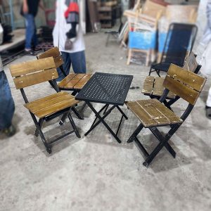 Bộ Bàn Ghế Cafe Xếp Khung Sắt Cũ