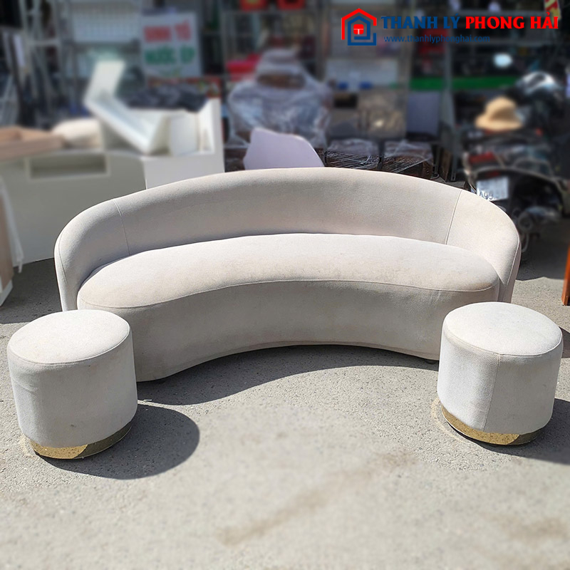 Bộ Sofa Hạt Đậu Màu Trắng Kèm Bàn Trà Lồng Chim Cũ