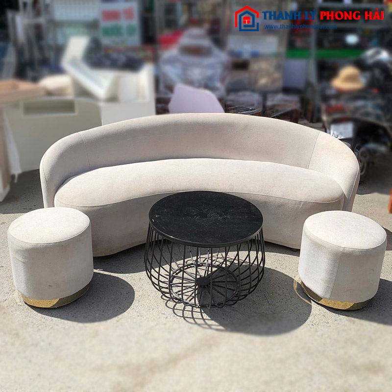 Bộ Sofa Hạt Đậu Màu Trắng Kèm Bàn Trà Lồng Chim Cũ