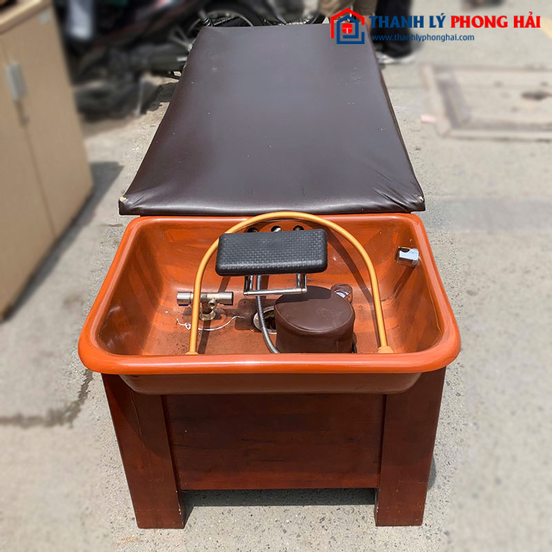 Giường Gội Đầu Khung Gỗ Đêm Da Nâu Cũ