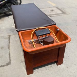 Giường Gội Đầu Khung Gỗ Đêm Da Nâu Cũ