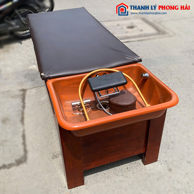 Giường Gội Đầu Khung Gỗ Đêm Da Nâu Cũ