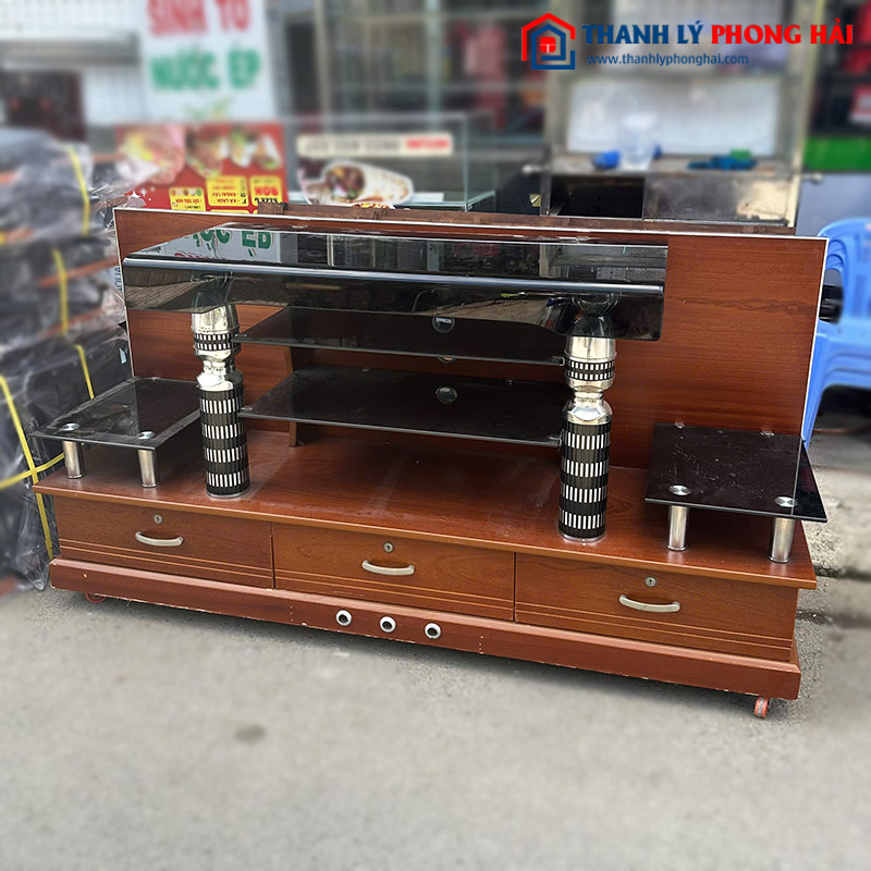 Kệ Tivi Kính 3 Hộc Gỗ Nhiều Tâng 1m6 Cũ