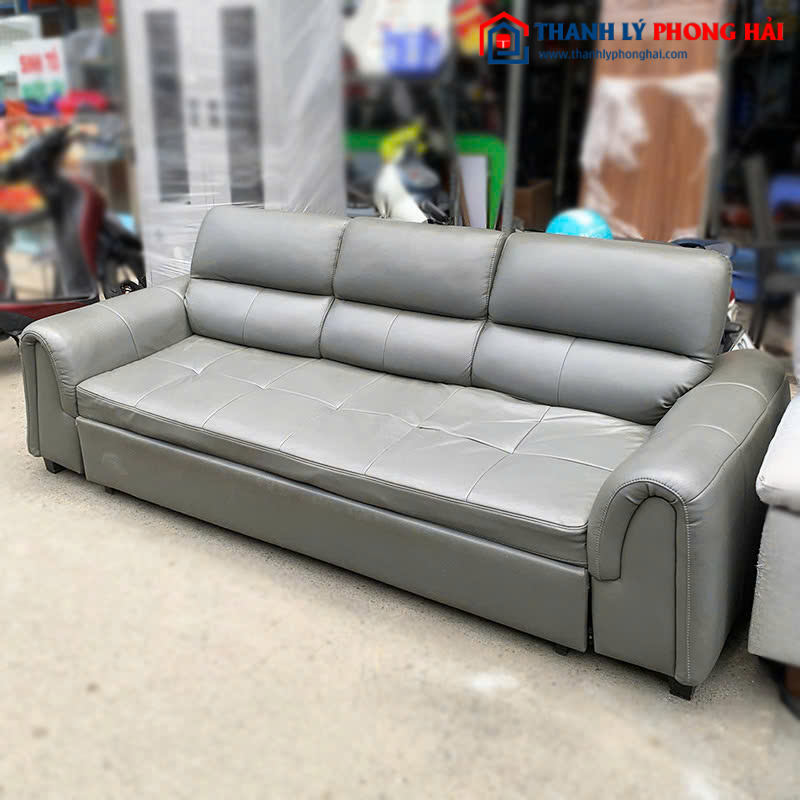 Sofa Bed 3 chỗ 2m2 Bọc Da Xám Cũ