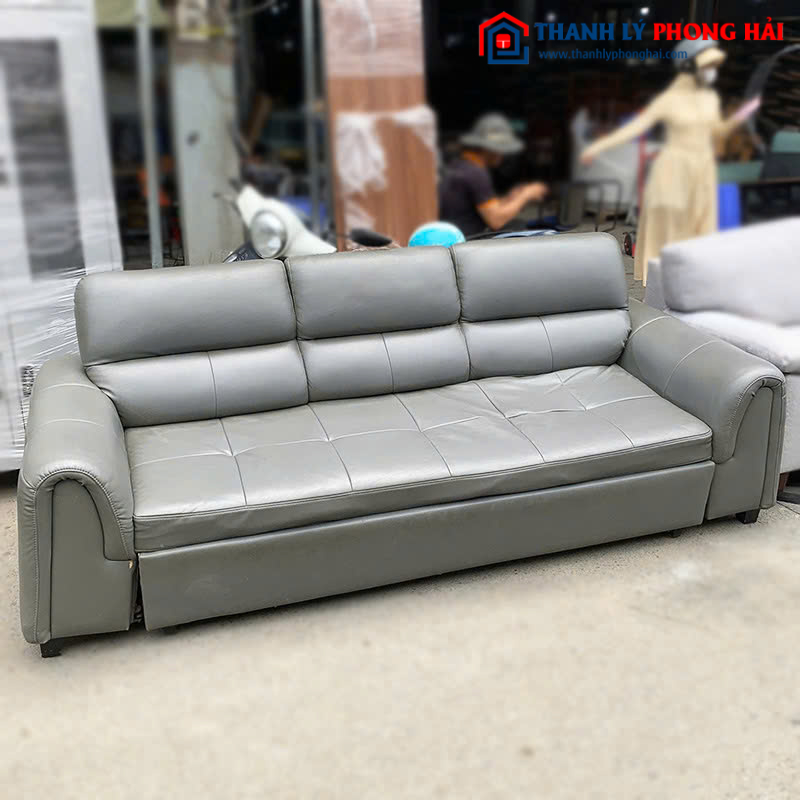 Sofa Bed 3 chỗ 2m2 Bọc Da Xám Cũ