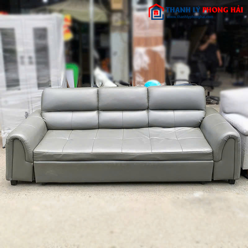 Sofa Bed 3 chỗ 2m2 Bọc Da Xám Cũ