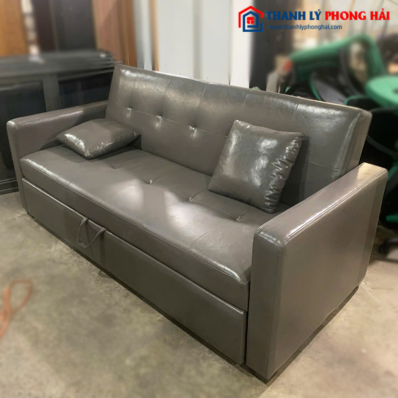Sofa Bed Bọc Da Màu Xám Cũ