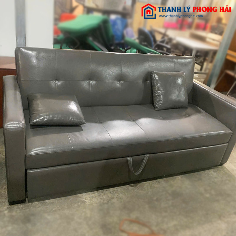 Sofa Bed Bọc Da Màu Xám Cũ