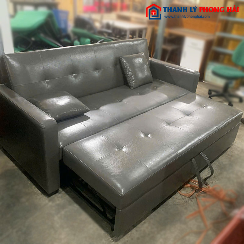Sofa Bed Bọc Da Màu Xám Cũ