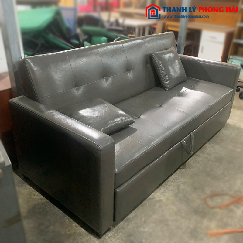 Sofa Bed Bọc Da Màu Xám Cũ