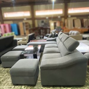 Sofa Góc L Bọc Vải Xám Kèm 3 Đôn Cũ
